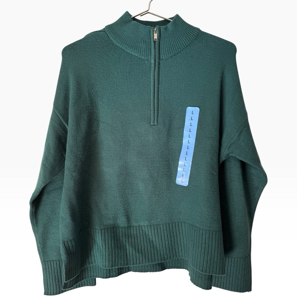 NWT DKNY Green Quarter Zip Turtleneck Sweater Women’s Size Large
